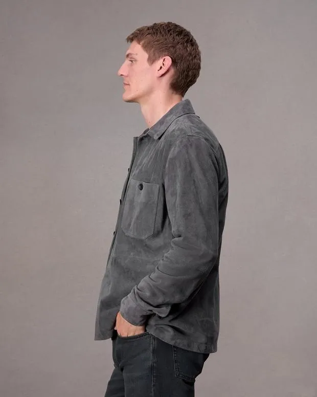 Men Jackets and Coats Rag and Bone Hyde Suede Shirt Thunder Blue