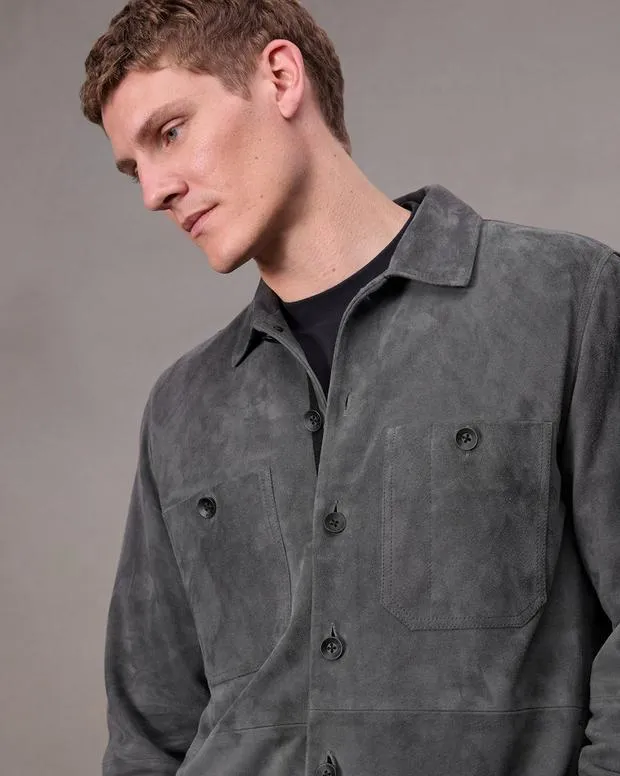 Men Jackets and Coats Rag and Bone Hyde Suede Shirt Thunder Blue