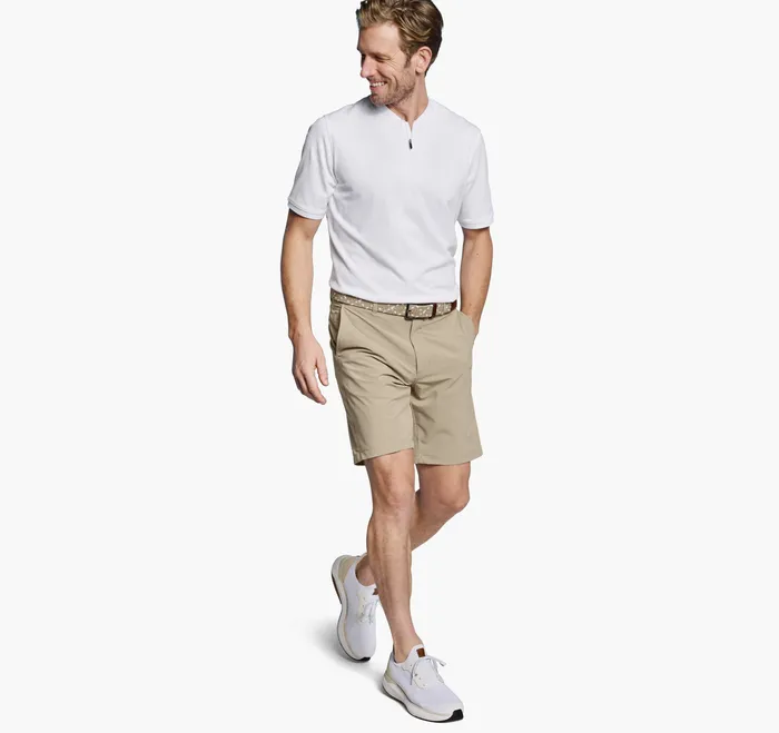 Men Jacquard Zip Polo White Polos and Tees Johnston and Murphy