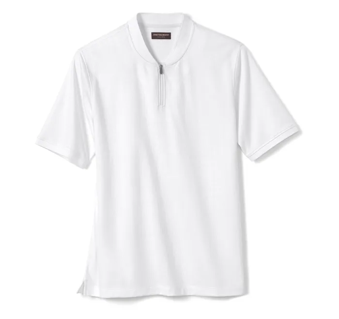 Men Jacquard Zip Polo White Polos and Tees Johnston and Murphy