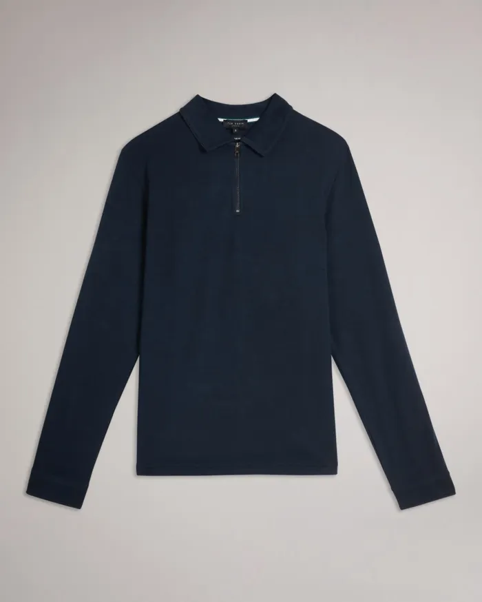Men KARPOL 8211 Long Sleeve Modal Polo Shirt Navyblue Ted Baker Jumpers and Knitwear