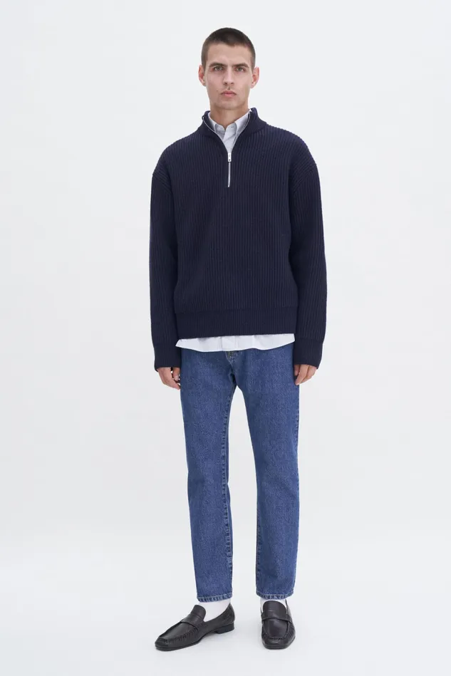 Men Lambswool Half Zip Sweater Navy Filippa K Knitwear