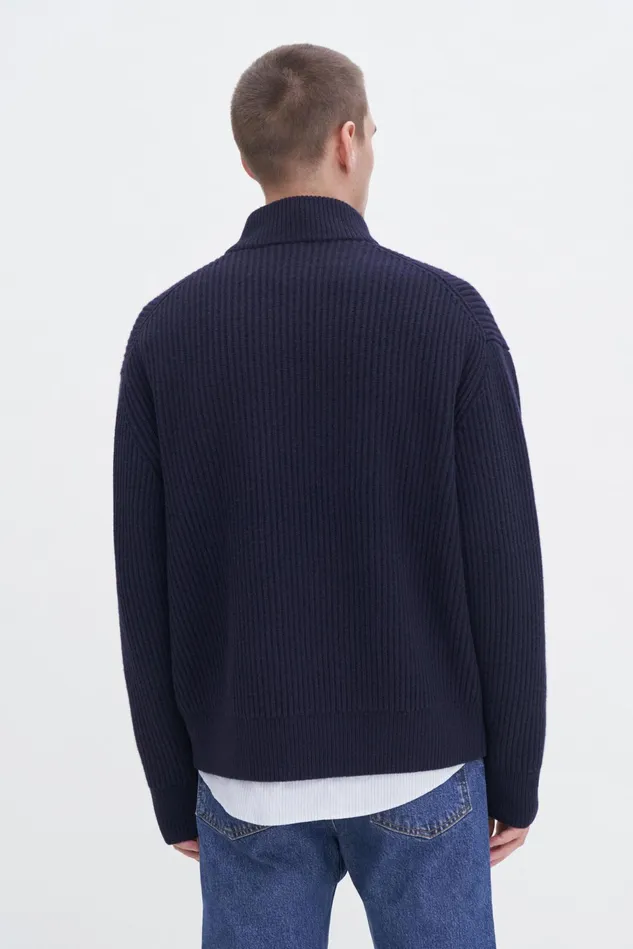 Men Lambswool Half Zip Sweater Navy Filippa K Knitwear