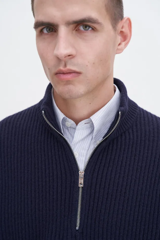 Men Lambswool Half Zip Sweater Navy Filippa K Knitwear
