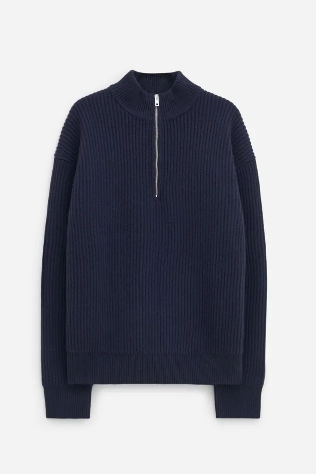 Men Lambswool Half Zip Sweater Navy Filippa K Knitwear