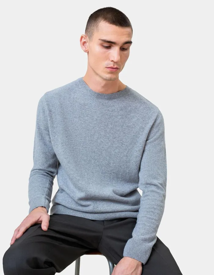 Men Light Merino Wool Crew Lava Grey Colorful Standard Knit Sweaters