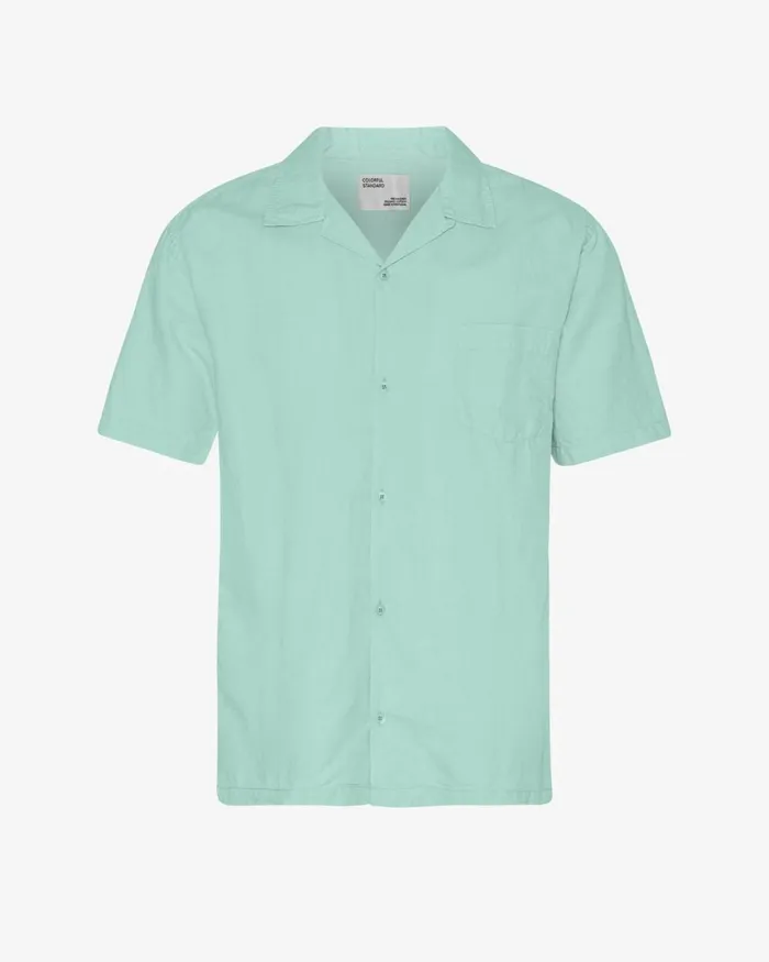 Men Linen Short Sleeved Shirt Light Aqua Colorful Standard Shirts