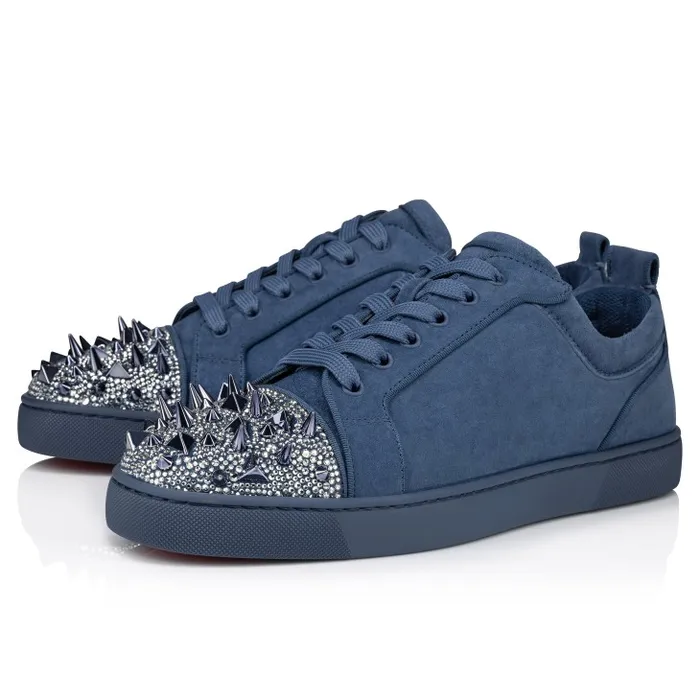 Men Louis Junior P Pik Pik Strass Sneakers 8211 Veau Velours Spikes And Strass 8211 Denim Christian Louboutin Sneakers