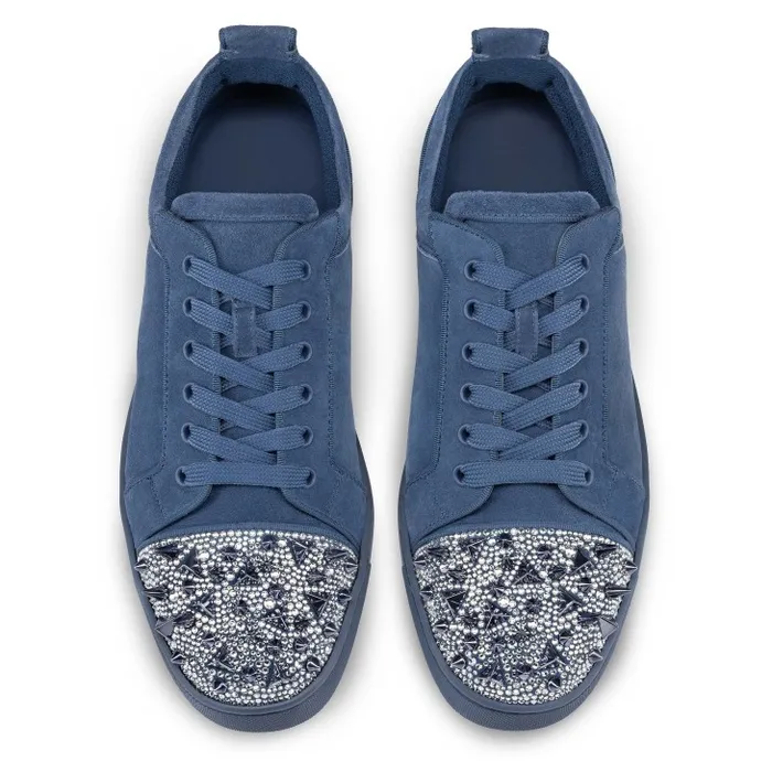 Men Louis Junior P Pik Pik Strass Sneakers 8211 Veau Velours Spikes And Strass 8211 Denim Christian Louboutin Sneakers