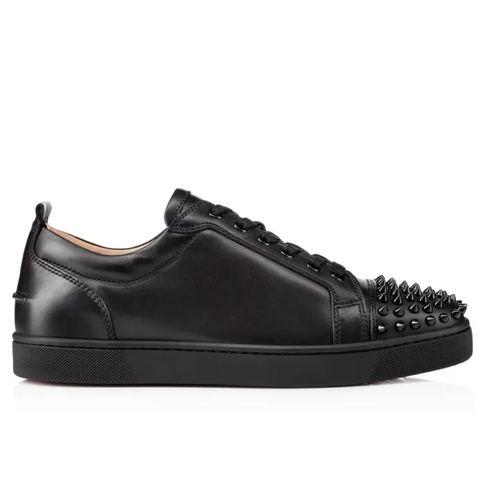 Men Louis Junior Spikes Sneakers 8211 Calf Leather And Spikes 8211 Black Christian Louboutin Sneakers