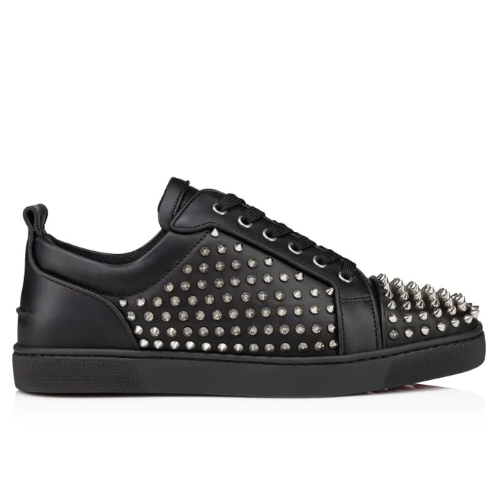 Men Louis Spikes Junior Sneakers 8211 Calf Leather And Spikes 8211 Black Christian Louboutin Sneakers