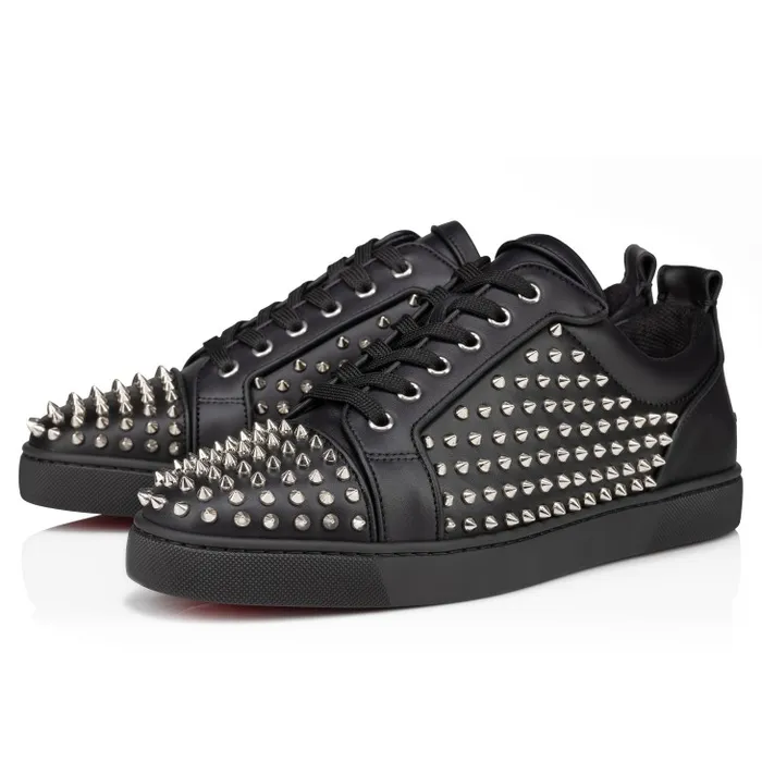 Men Louis Spikes Junior Sneakers 8211 Calf Leather And Spikes 8211 Black Christian Louboutin Sneakers