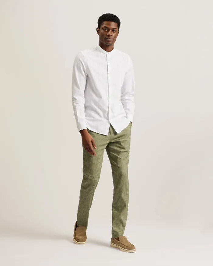 Men MAJO 8211 Slim Fit Linen Blend Trousers Green Ted Baker Trousers and Chinos