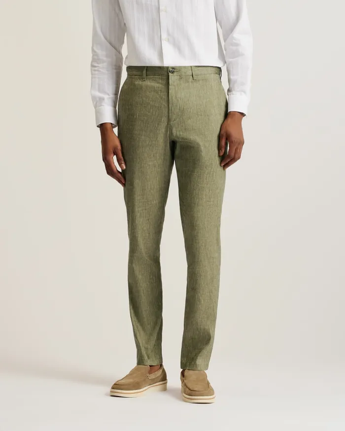 Men MAJO 8211 Slim Fit Linen Blend Trousers Green Ted Baker Trousers and Chinos