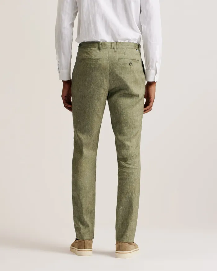 Men MAJO 8211 Slim Fit Linen Blend Trousers Green Ted Baker Trousers and Chinos