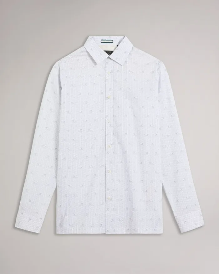 Men MERVIL 8211 Long Sleeve Mini Dog Print Shirt White Ted Baker Shirts