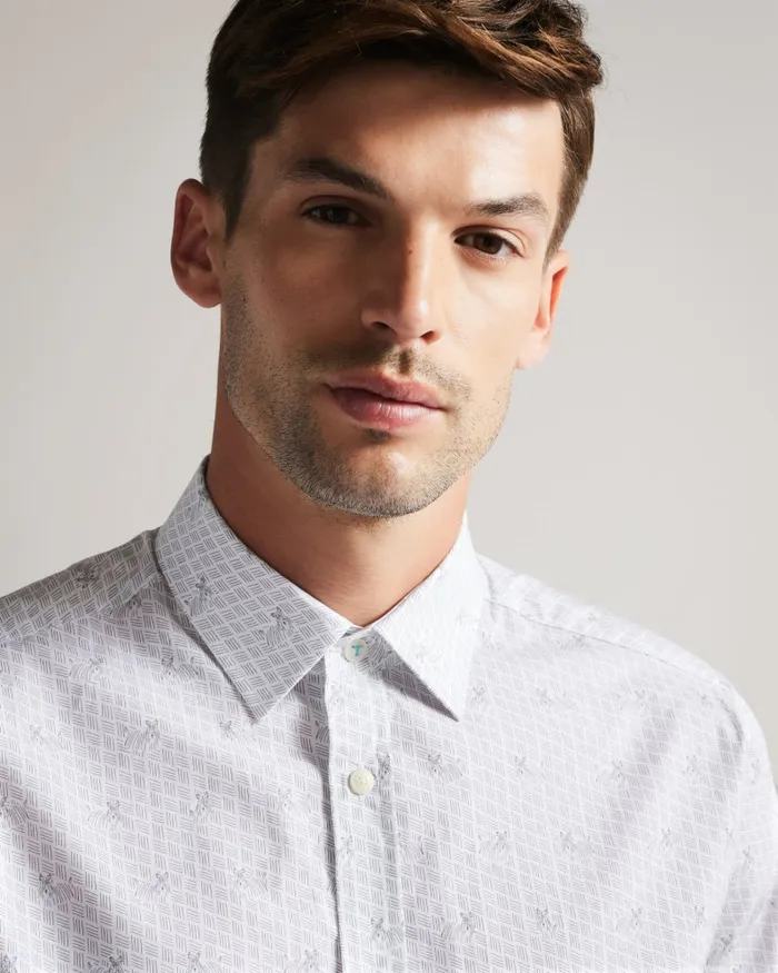 Men MERVIL 8211 Long Sleeve Mini Dog Print Shirt White Ted Baker Shirts Men MERVIL 8211 Long Sleeve Mini Dog Print Shirt White Ted Baker Shirts