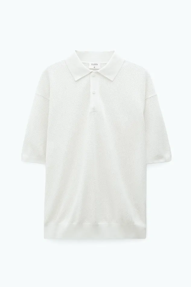 Men Mesh Polo Chalk White Filippa K Knitwear