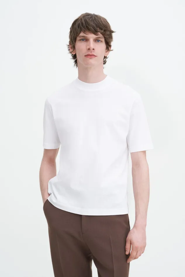 Men Mock Neck Cotton Tee White Filippa K TShirts