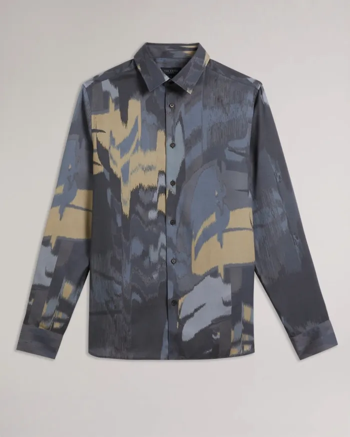 Men MORDUN 8211 Long Sleeve Abstract Butterfly Print Shirt Grey Ted Baker Shirts