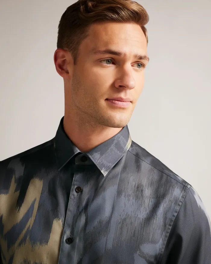 Men MORDUN 8211 Long Sleeve Abstract Butterfly Print Shirt Grey Ted Baker Shirts