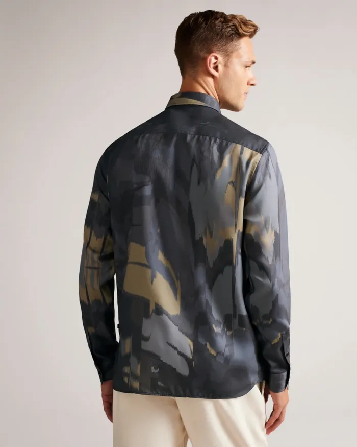 Men MORDUN 8211 Long Sleeve Abstract Butterfly Print Shirt Grey Ted Baker Shirts