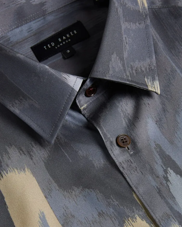 Men MORDUN 8211 Long Sleeve Abstract Butterfly Print Shirt Grey Ted Baker Shirts
