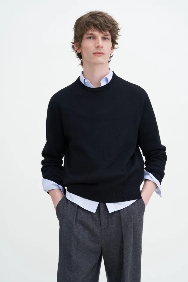 Men Moss Knit Sweater Black Filippa K Knitwear
