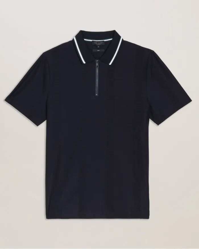 Men ORBITE 8211 Slim Fit Jacquard Zip Polo Shirt Navy Ted Baker Polo Shirts