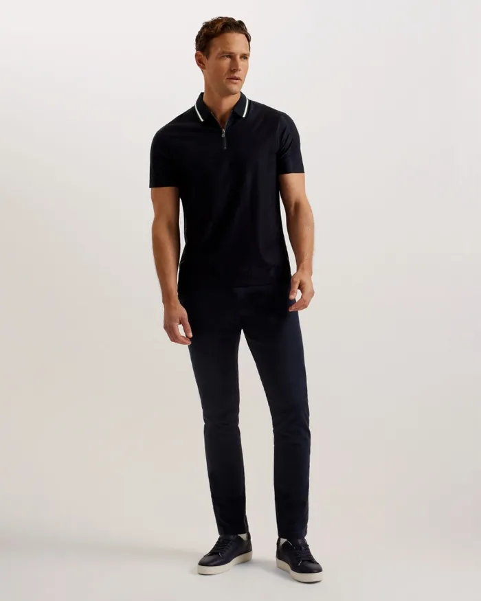 Men ORBITE 8211 Slim Fit Jacquard Zip Polo Shirt Navy Ted Baker Polo Shirts