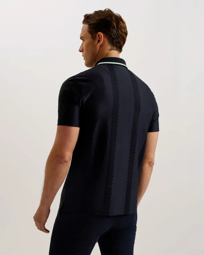 Men ORBITE 8211 Slim Fit Jacquard Zip Polo Shirt Navy Ted Baker Polo Shirts