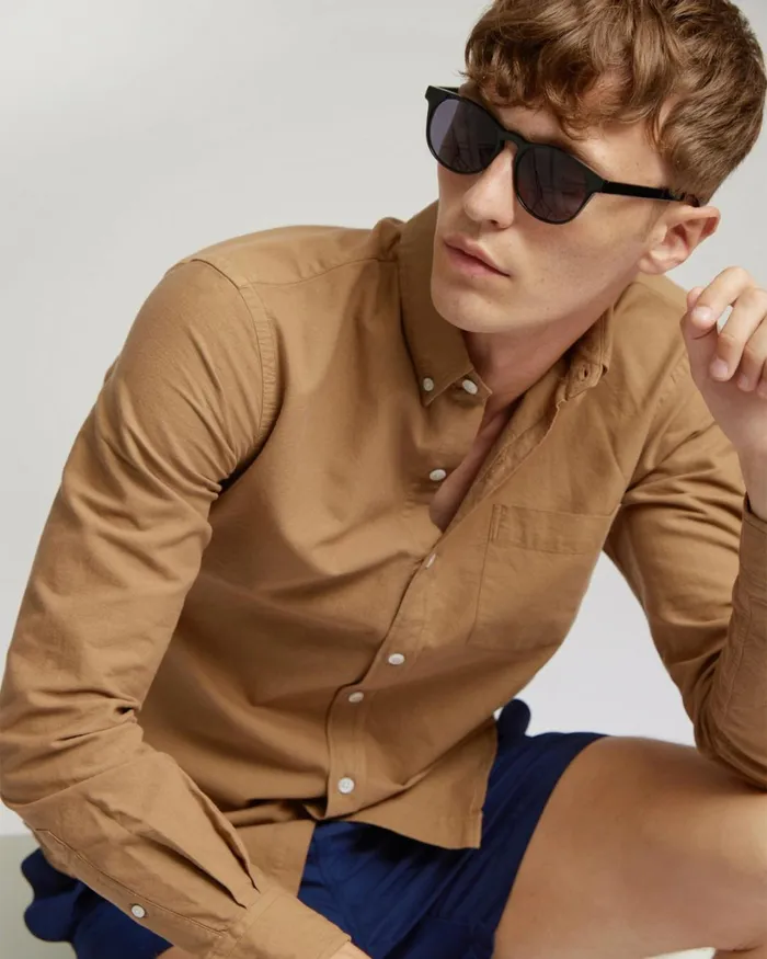 Men Organic Button Down Shirt Deep Black Colorful Standard Shirts