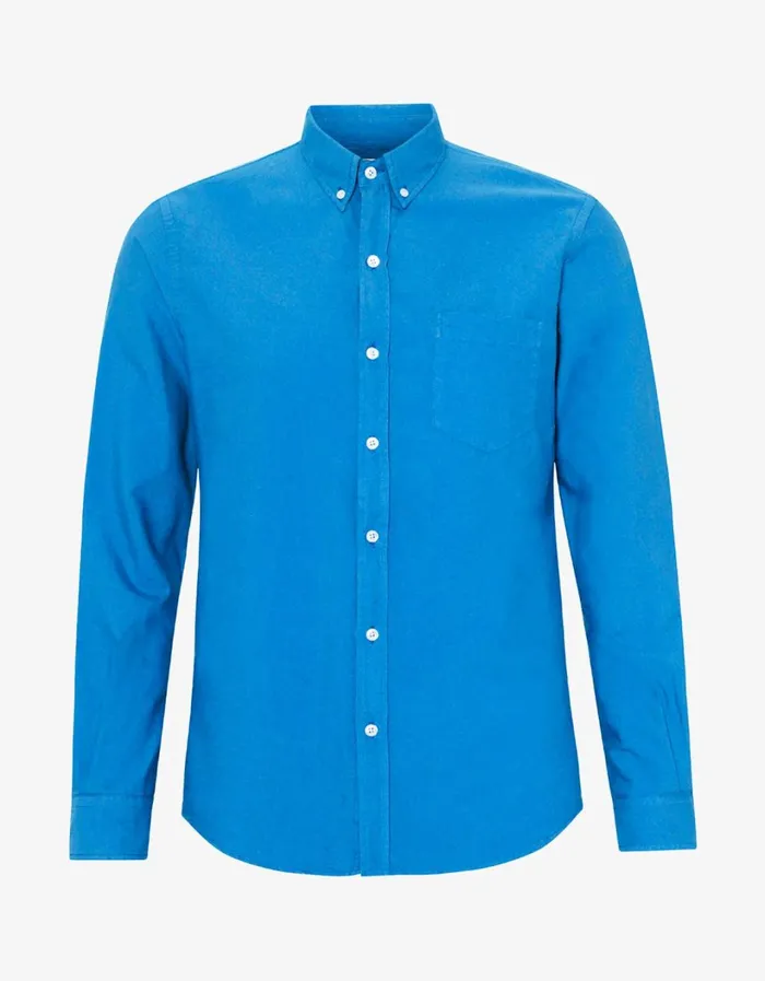 Men Organic Button Down Shirt Pacific Blue Colorful Standard Shirts