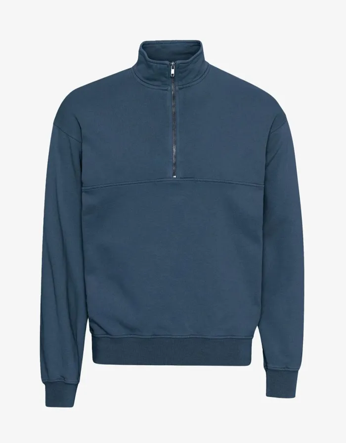 Men Organic Quarter Zip Petrol Blue Colorful Standard Quarter Zips