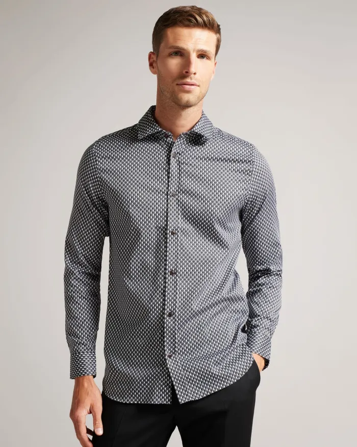 Men ORMSBY 8211 Long Sleeve Geometric Print Shirt Black Ted Baker Shirts
