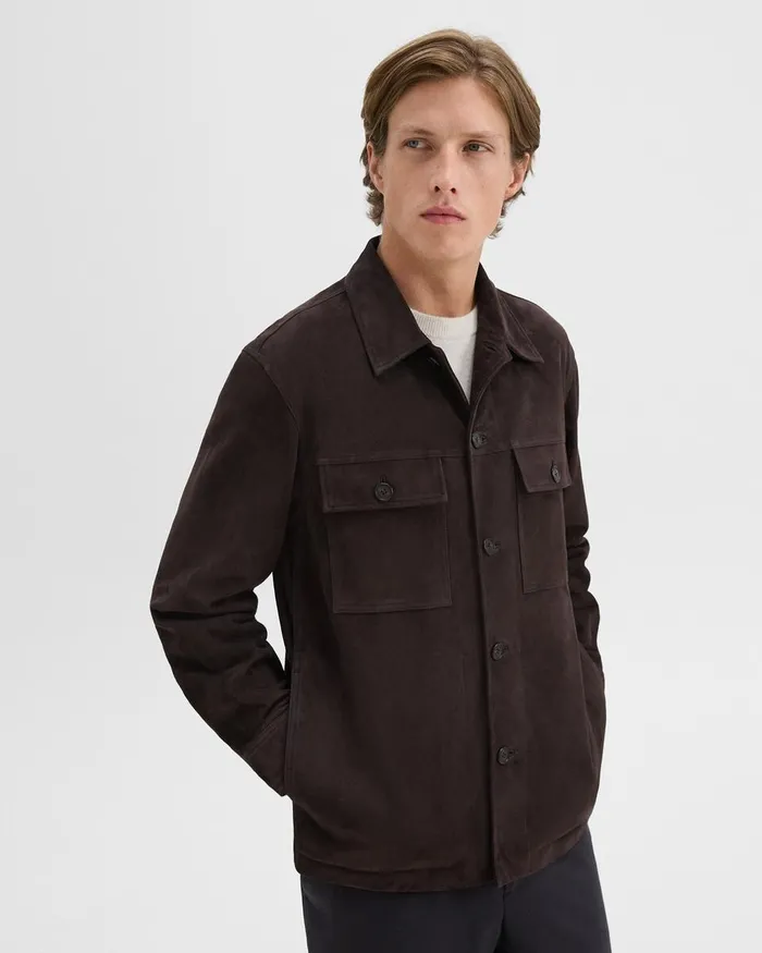 Men Outerwear Theory Closson Military Jacket In Suede Hickory
