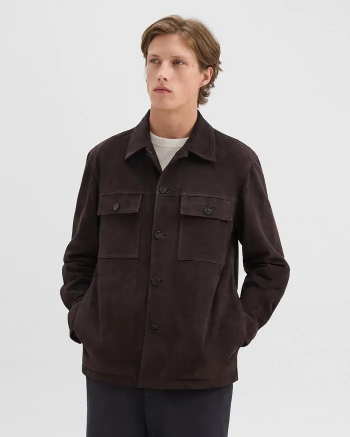 Men Outerwear Theory Closson Military Jacket In Suede Hickory