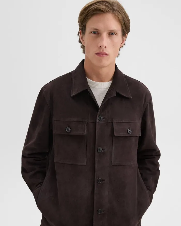 Men Outerwear Theory Closson Military Jacket In Suede Hickory
