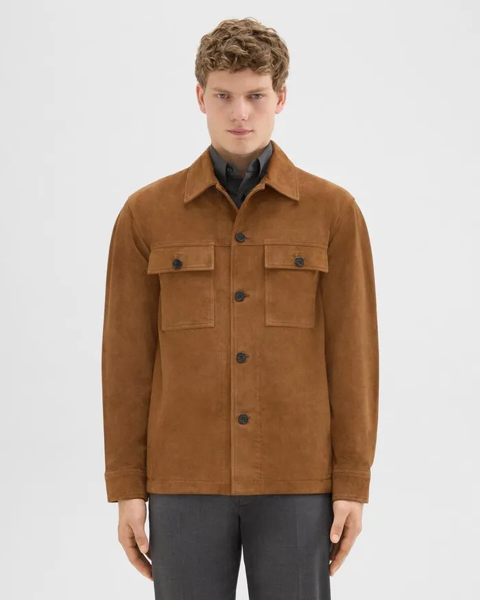 Men Outerwear Theory Closson Military Jacket In Suede Teak