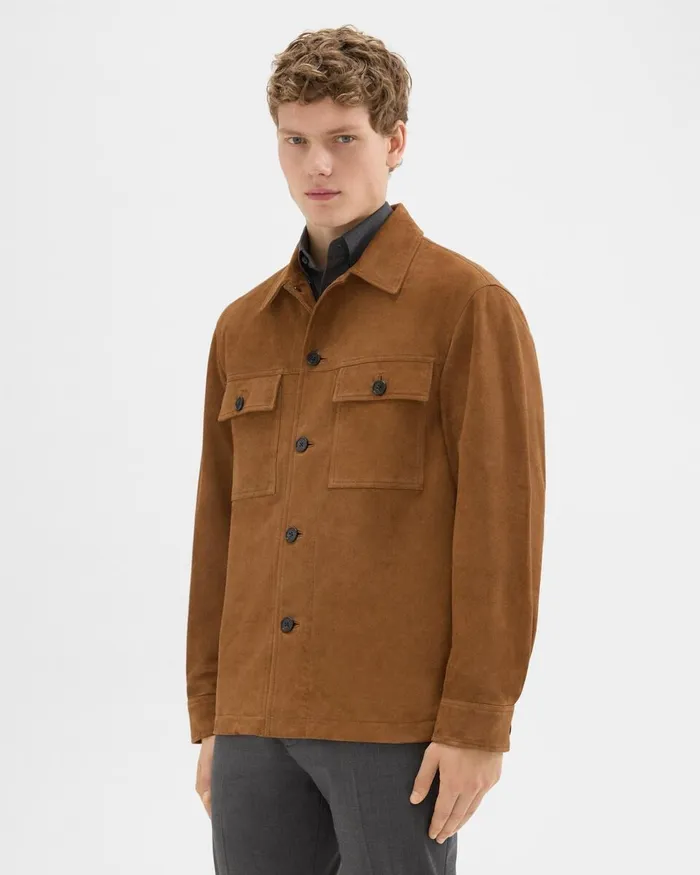Men Outerwear Theory Closson Military Jacket In Suede Teak