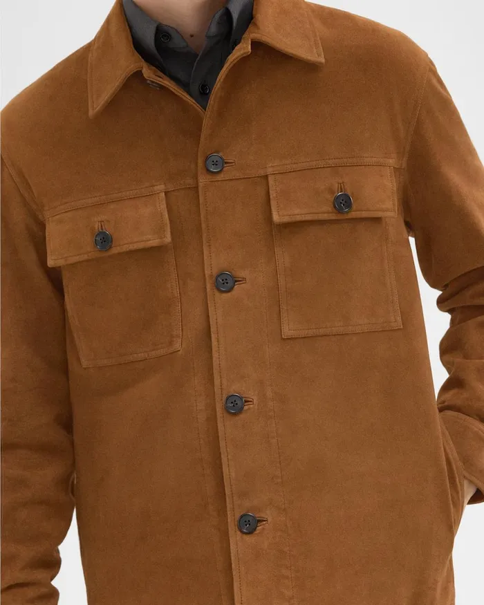 Men Outerwear Theory Closson Military Jacket In Suede Teak