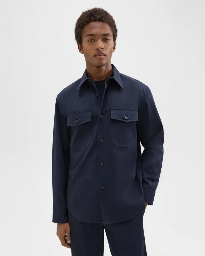Men Outerwear Theory Garvin Shirt Jacket In Organic Cotton Baltic
