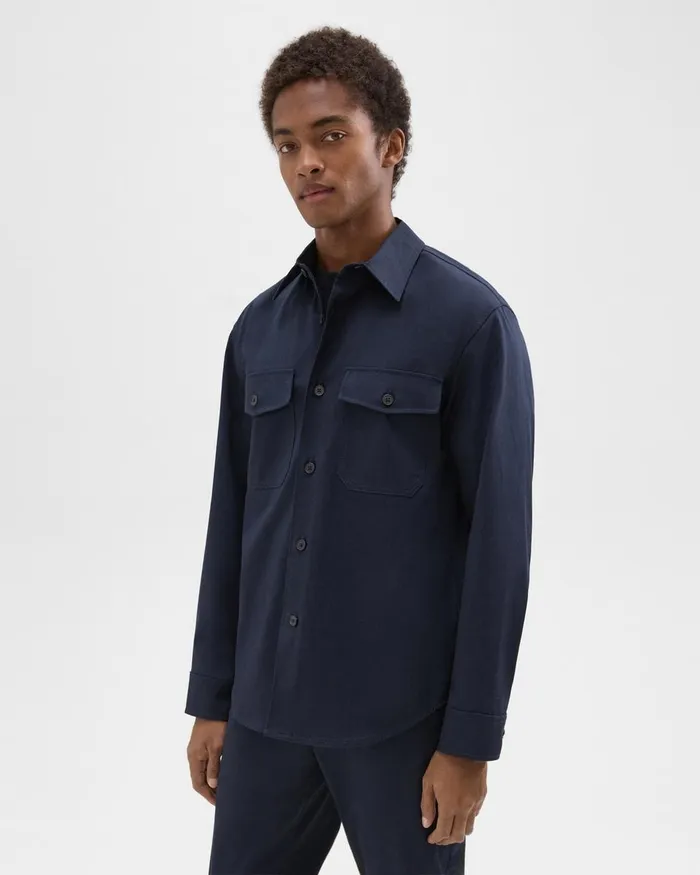 Men Outerwear Theory Garvin Shirt Jacket In Organic Cotton Baltic