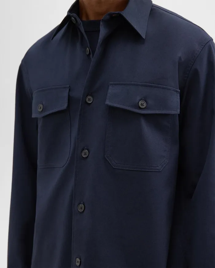 Men Outerwear Theory Garvin Shirt Jacket In Organic Cotton Baltic