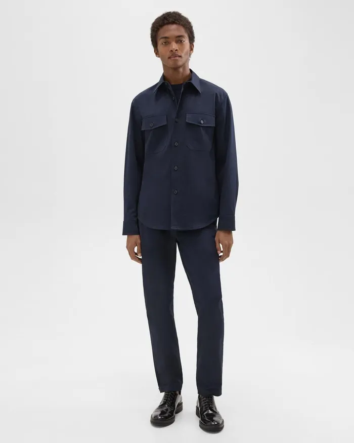Men Outerwear Theory Garvin Shirt Jacket In Organic Cotton Baltic