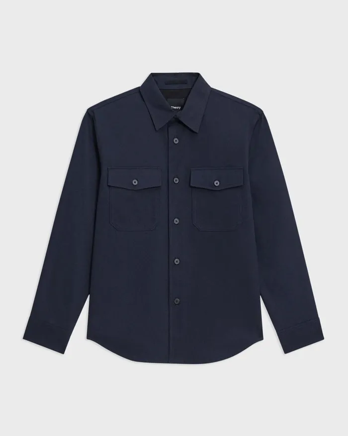 Men Outerwear Theory Garvin Shirt Jacket In Organic Cotton Baltic