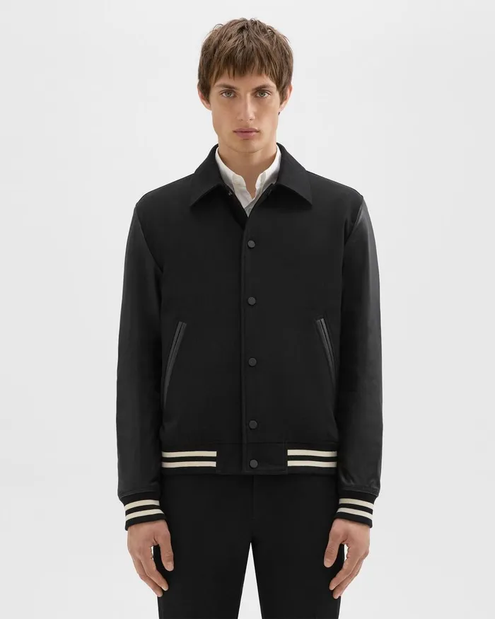 Men Outerwear Theory Varsity Jacket In Textured Gabardine Black