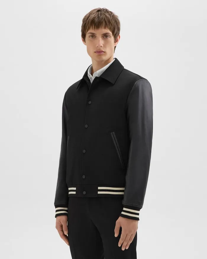 Men Outerwear Theory Varsity Jacket In Textured Gabardine Black