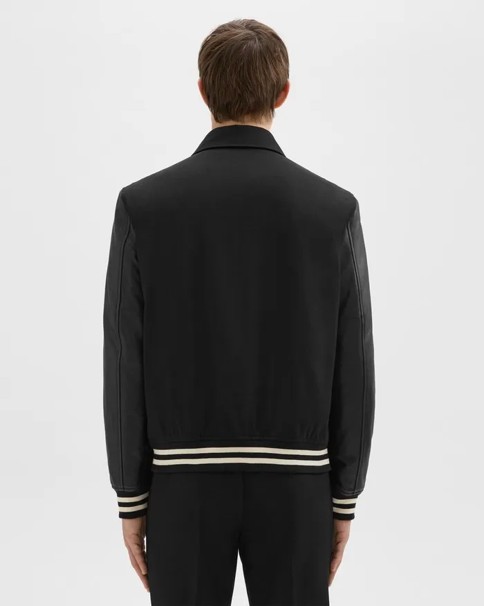 Men Outerwear Theory Varsity Jacket In Textured Gabardine Black