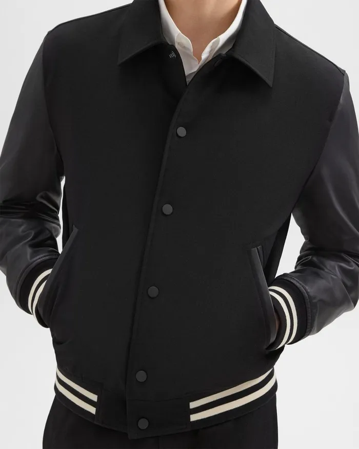 Men Outerwear Theory Varsity Jacket In Textured Gabardine Black